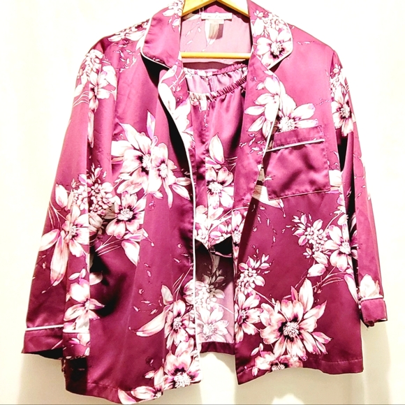 Linea Donatella Floral Silky Button Up Top Shorts 2-Pc‎ Pajama Set Sleepwear - Picture 1 of 6